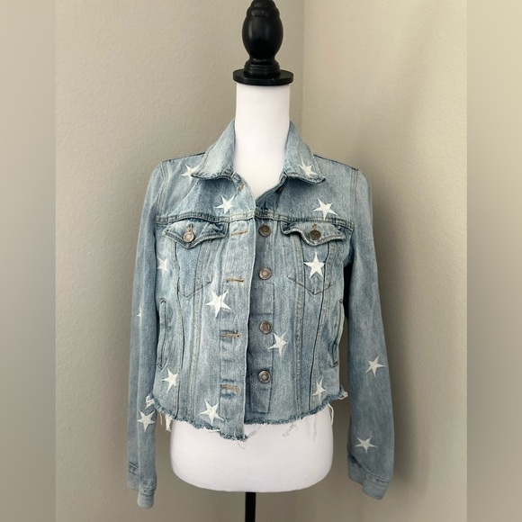 Pistola Brando Star Embroidery Denim Jacket in a light wash with a raw hem. - Picture 2 of 14